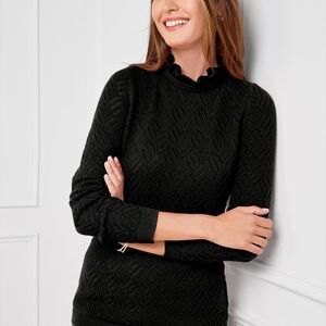 Talbots Womens Black Texture Stitch Ruffle Neck Pullover Sweater, Med. Softgirl
